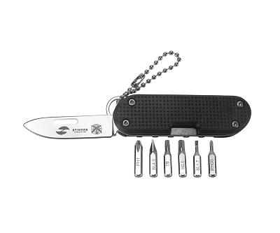 Нож перочинный Stinger, 73 мм, 8 функций, материал рукояти фиброволокно, нейлон (черный) (Серебристый,чёрный)