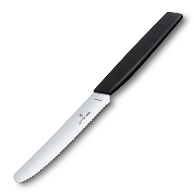 Нож столовый VICTORINOX Swiss Modern, волнистое лезвие 11 см с закруглённым кончиком, чёрный