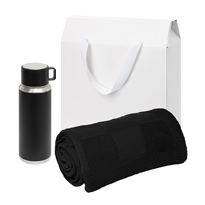 Подарочный набор Oslo, черный (плед, термос) (Черный, белый)