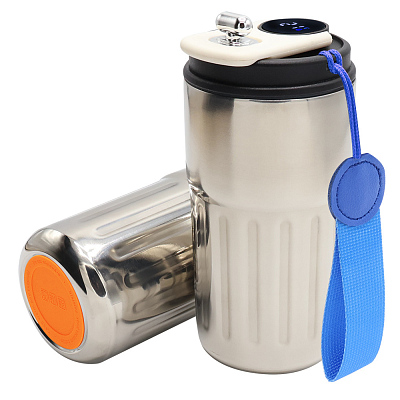 Термокружка Ashly To Go, серебристая/синяя/оранжевая (Серебристый/синий/оранжевый)