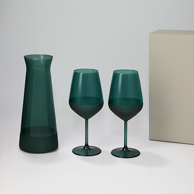 Подарочный набор декантер + 2 бокала для вина Emerald в серой коробке (Зеленый, серый)