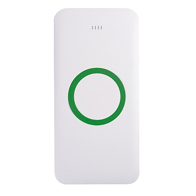 Универсальный аккумулятор с функцией беспроводной зарядки SATURN,белый с зеленым,15х7,3х1,2с (Белый, зеленый)