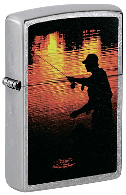 Зажигалка ZIPPO Рыбак, с покрытием Street Chrome™, латунь/сталь, серебристая, матовая, 38x13x57 мм (Серебристый)