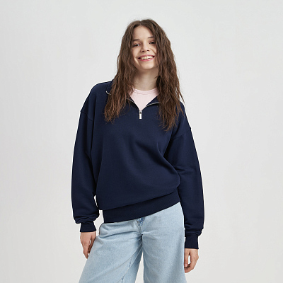 Толстовка на молнии унисекс FLOW, темно-синяя, размер 3XL/4XL (Синий)