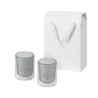 Подарочный набор 2 cтеклянных стакана Marlo в коробке-пакете (Прозрачный, серый, белый)