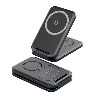 Складная беспроводная (15W) зарядная станция "Slap" с MagSafe, черный (Чёрный)