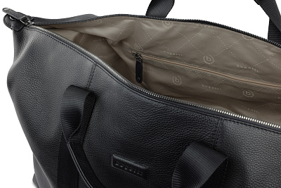 Сумка дорожная BUGATTI Elsa, чёрная, воловья кожа/полиэстер, 47х22х24/30 см