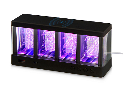 Часы с LED-подсветкой и беспроводной зарядкой Cyber, 10 Вт (Чёрный)