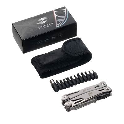Мультитул Stinger, 106 мм, 15 функций, сталь, серебристый, в комплекте нейлоновый чехол