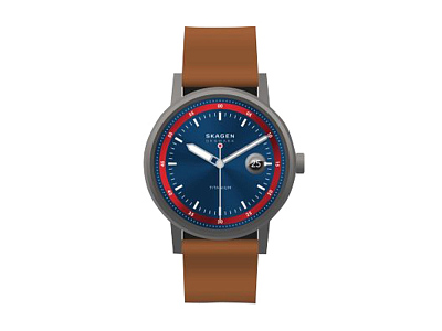 Часы наручные, мужские (Корпус- серый, циферблат- синий, крепление- коричневый)