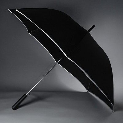 Зонт-трость "Reflect", механический,эпонж  со светоотражающей окантовкой в чехле с ручкой (Чёрный)