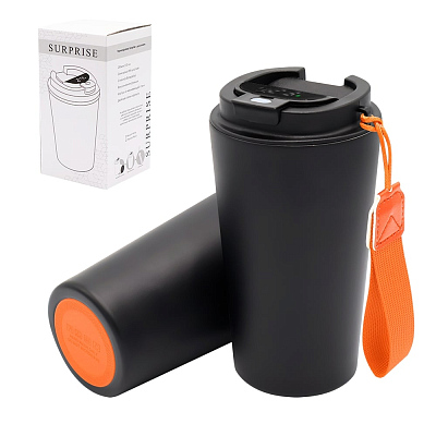 Термокружка Surprise To Go с индикатором, чёрная/оранжевая (Черный/оранжевый)