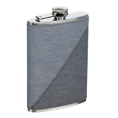 Фляга S.Quire 0,24 л сталь+искусственная кожа светло-серая