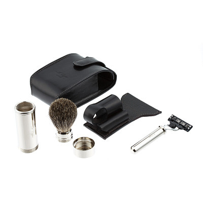 Дорожный бритвенный набор IL Ceppo в черном чехле: бритвенный станок MACH3, помазок (Черный)