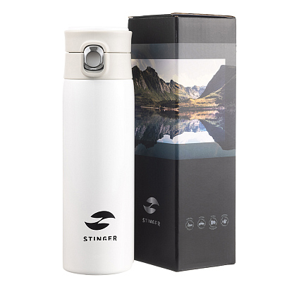 Термокружка Stinger, 0,42 л, сталь/пластик/силикон, белый, 6,5 x 7,5 x 21,9 см