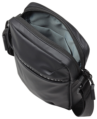 Сумка наплечная BUGATTI Blanc, чёрная, тарпаулин/полиэстер, 17х4,5х21 см