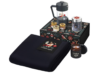 Подарочный набор Re:Moments с пледом, френчпрессом и медом (Чёрный) Подарочный набор Re:Moments с пледом, френчпрессом и медом (Чёрный)