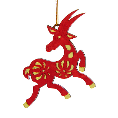 Ёлочная игрушка Коза (красный с золотом)