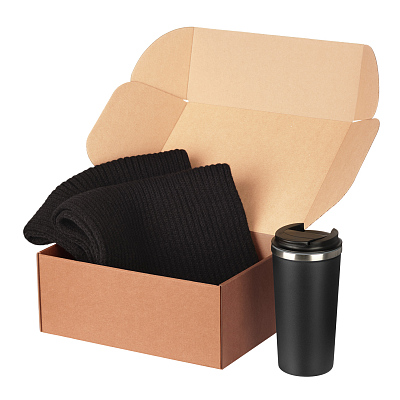 Подарочный набор Forges, черный (шарф, термокружка) (Чёрный)