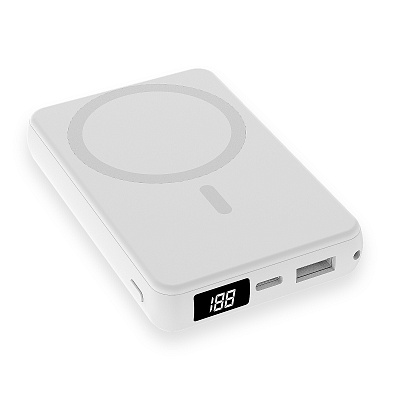 Магнитный внешний аккумулятор Quantum с беспроводной зарядкой (15W), 10000 Mah  (Белый)