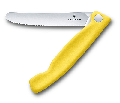 Нож для овощей VICTORINOX SwissClassic, складной, лезвие 11 см с волнистой кромкой, жёлтый