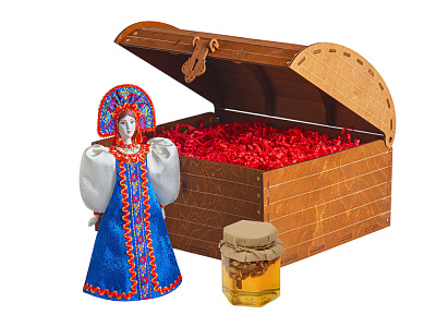 Подарочный набор: кукла фарфоровая, мёд с гецким орехом (Синий)