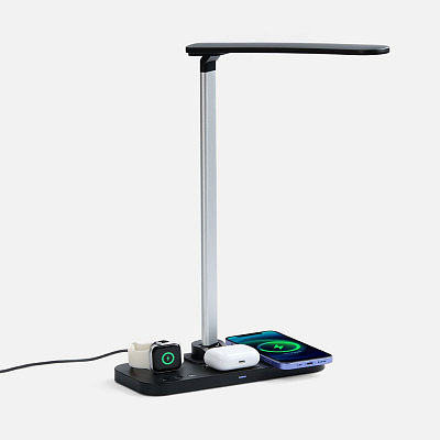Настольная лампа с беспроводной зарядкой Power Light, черная (Чёрный)