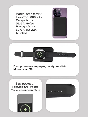 Беспроводной магнитный ПЗУ VLP Dual Magsafe PowerBank 5000, черный