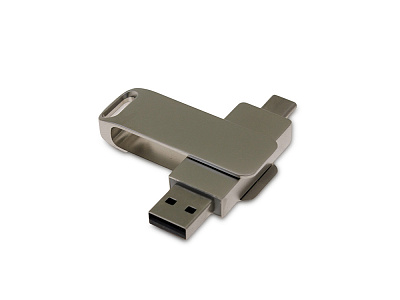 USB 2.0- флешка на 64 Гб с поворотным механизмом и дополнительным разъемом Type-C (Серый)