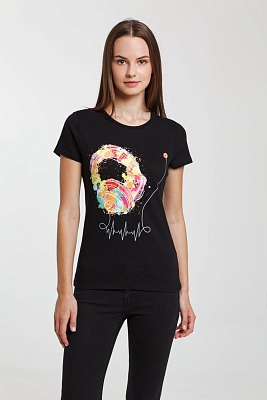 Футболка женская Feel The Beat, черная (Чёрный)