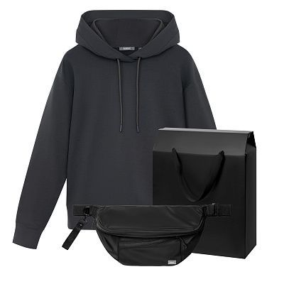 Набор с одеждой ALEX (худи, поясная сумка), черный, XL (Серый, черный)