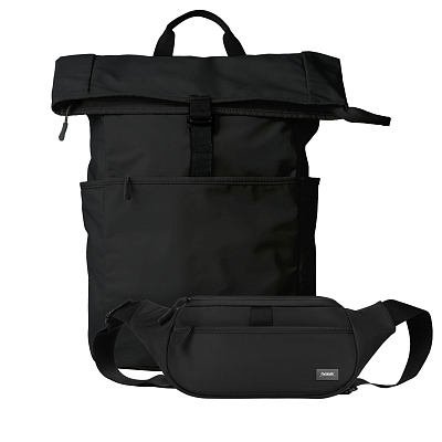 Подарочный набор Boston рюкзак + поясная сумка, черный (Чёрный)