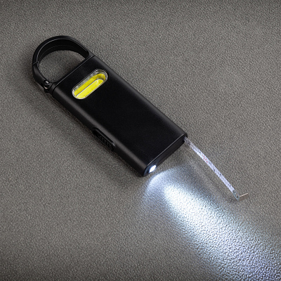 Фонарик "Spark" с рулеткой и карабином, черный