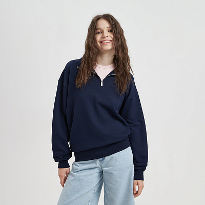 Толстовка на молнии унисекс FLOW, темно-синяя, размер 3XL/4XL (Синий)