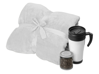 Подарочный набор Tasty hygge с пледом, термокружкой и миндалем в шоколадной глазури (Белый)