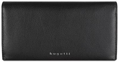 Кошелёк женский BUGATTI Lady Top, чёрный, натуральная воловья кожа, 19,5х2х10 см