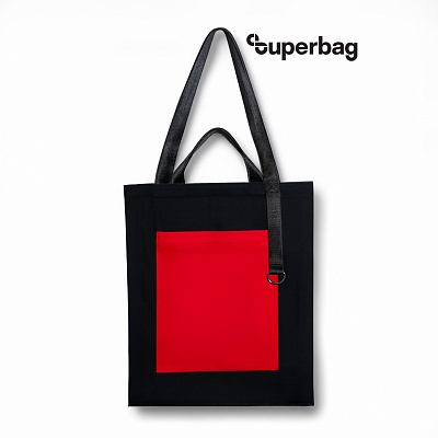 Шоппер Superbag Big Pocket, с карманом на молнии (черный с красным) (Черный с красным)