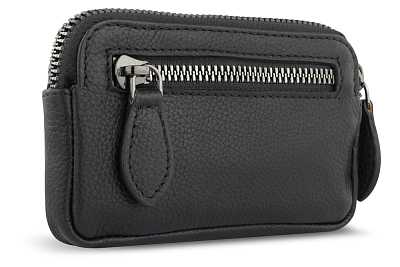 Ключница BUGATTI Bella, чёрная, воловья кожа/полиэстер, 12х1,5х7 см