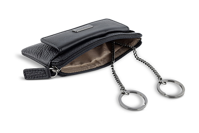 Ключница BUGATTI Sina, черная, воловья кожа/полиэстер, 13х1,5х7 см