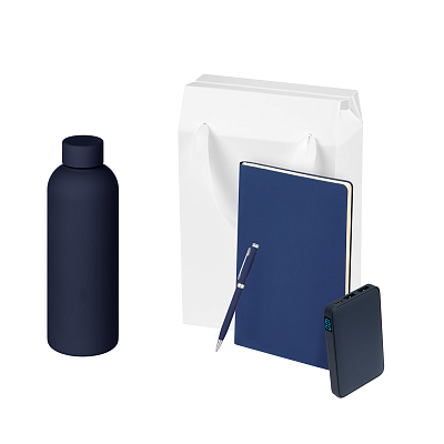 Подарочный набор Prima, синий (термокружка, ежедневник, аккумулятор, ручка) (Синий, белый)