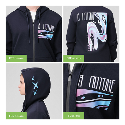 Толстовка на молнии с капюшоном Матео (Mateo) темно-синяя