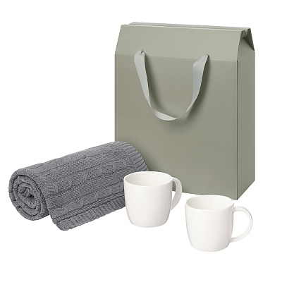 Подарочный набор Dafna, Fado, серый  в коробке-пакете (две фарфоровых кружки, плед) (Серый, белый)