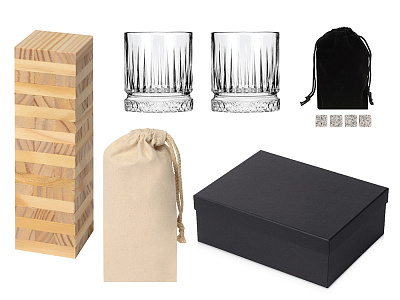 Подарочный набор с бокалами, камнями для виски и дженгой (Чёрный)