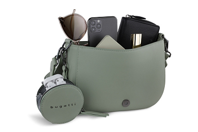 Сумка наплечная женская BUGATTI Almata, с кошельком, мятная, полиуретан, 27х6х18,5 см