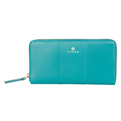 Кошелёк Cross Kelly Wall Turquish, кожа наппа, гладкая, цвет тёмно-бирюзовый, 19,5 x 10,2 x 2 см (Зеленый)