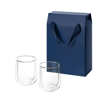 Подарочный набор 2 стеклянных стакана Lungo в коробке-пакете (Прозрачный, синий) Подарочный набор 2 стеклянных стакана Lungo в коробке-пакете (Прозрачный, синий)