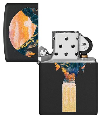 Зажигалка ZIPPO Mountain Waterfall с покрытием Black Light, латунь/сталь, черная,матовая 38x13x57 мм