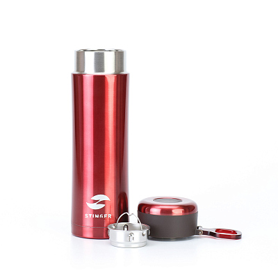 Термокружка Stinger, 0,42 л, сталь/пластик, красный глянцевый, 7,5 х 6,9 х 22,2 см