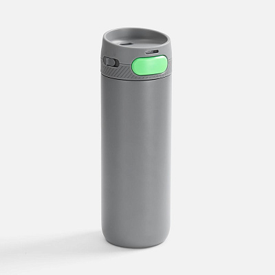 Термостакан X1 с цветной кнопкой  с зеленым (Серый)