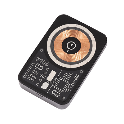 Беспроводное зарядное устройство "Skeleton" 10000 mAh с функцией MagSafe, прозрачный пластик/алюминий, черный (Чёрный)